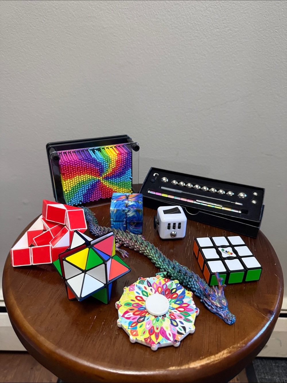 Colorful Fidget Toy Bundle with Rainbow Pin Toy, Rubik’s Puzzles, Magnetic Pen